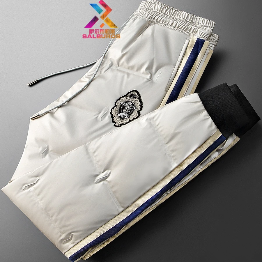 萨尔布勒斯时尚潮流保暖白鸭绒羽绒裤压胶防水撞色织带修身休闲裤