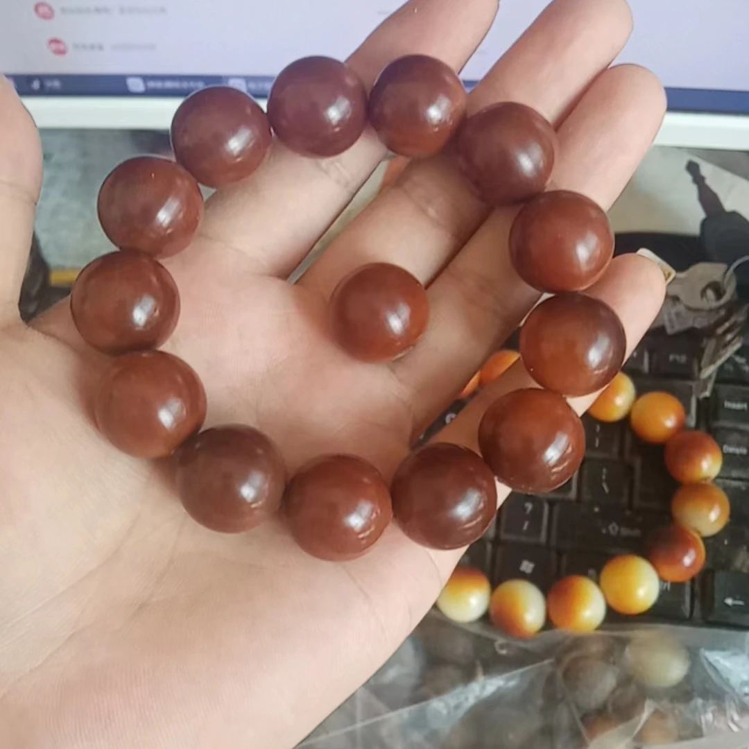 天然菩提根风化老料菩提手串干车干磨而成黑红色风化果菩提手串
