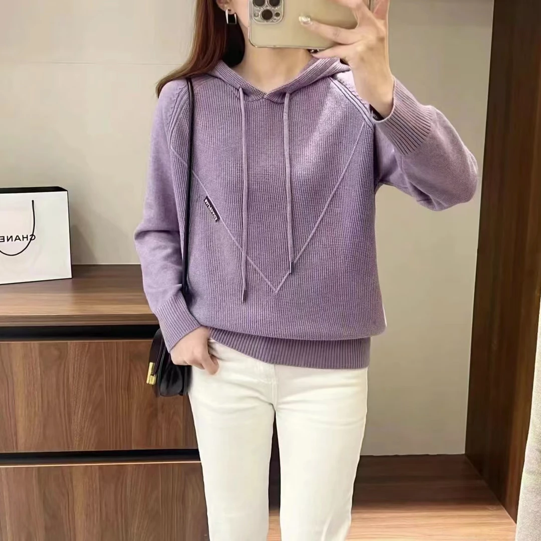 特！门店17&9！贴布连帽纯色女式针织衫Z00542