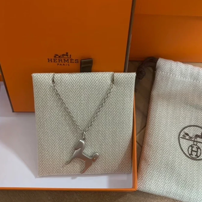 99新 Hermes/爱马仕 小花6珊  银色 小马 项链