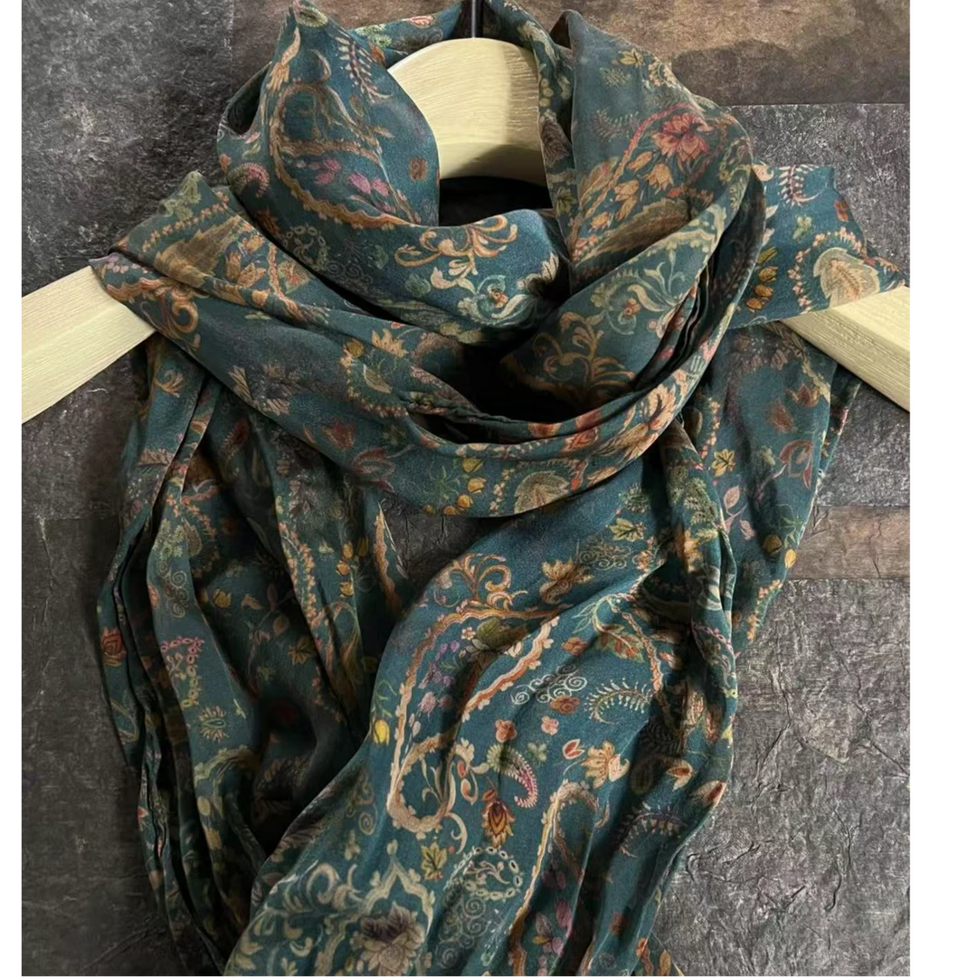 西子分享 3560 古蘭木 桑蚕丝 印花 复古【围巾】