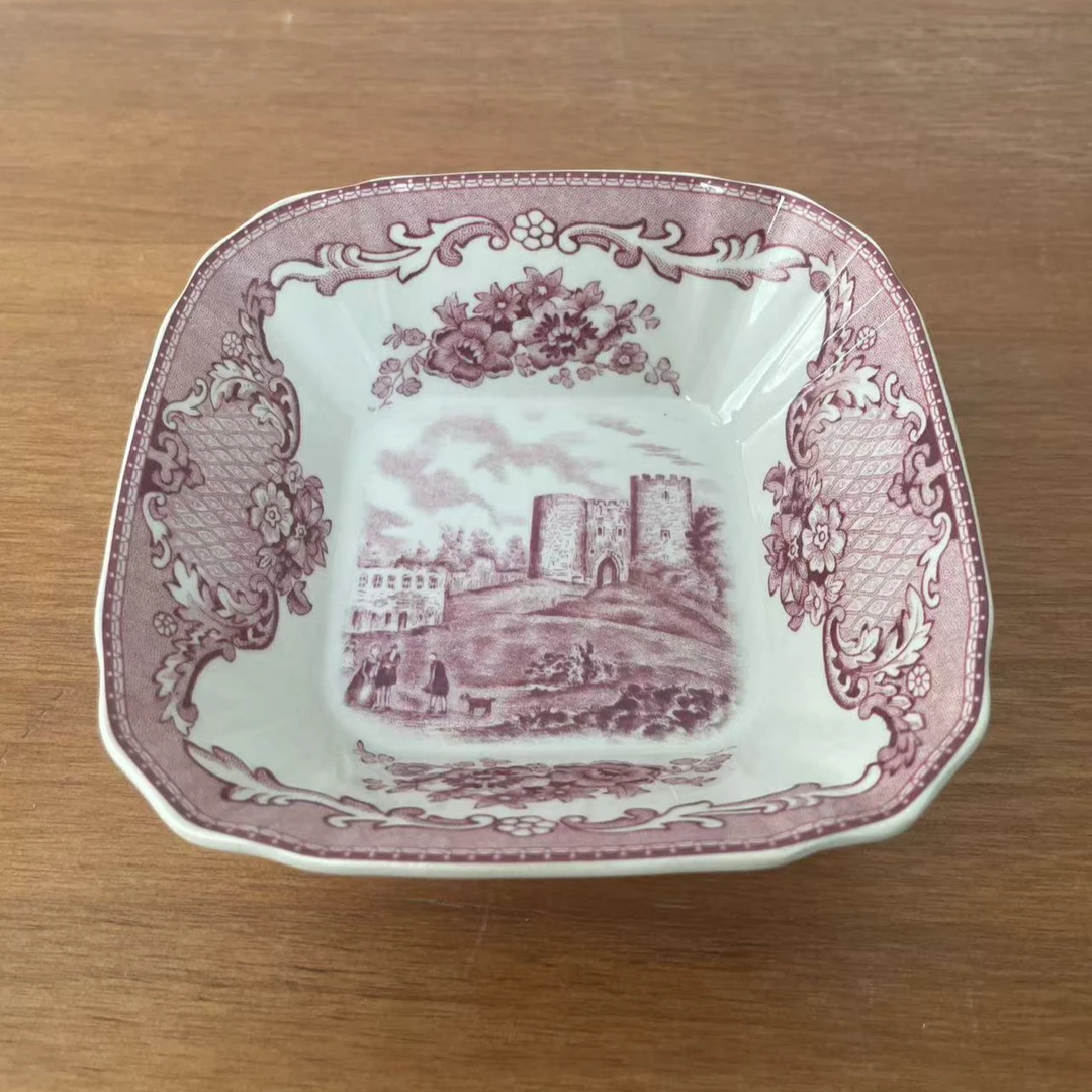 欧洲名画红色城堡方碗