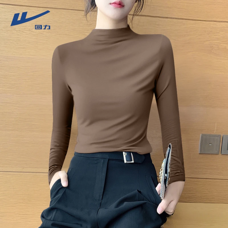 回力打底衫女士仿德绒半高领T恤秋冬季保暖内搭加绒洋气长袖上衣