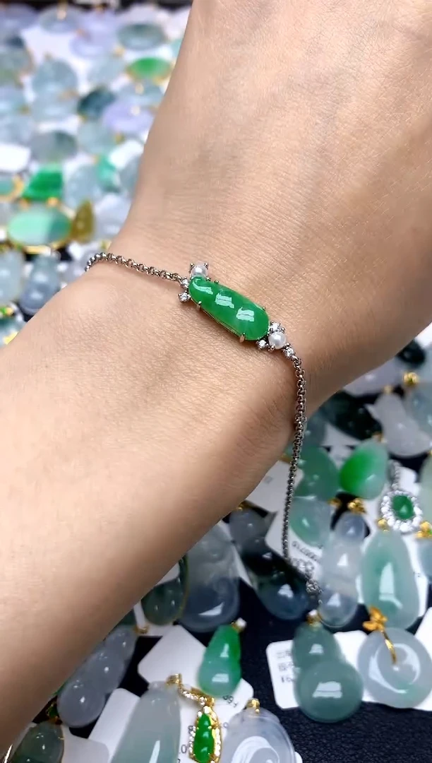 银S925镶嵌手链翡翠天然A货翡翠