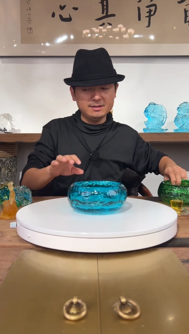 【闪购商品】摆件AJ01015水晶琉璃摆件天青色小果碗