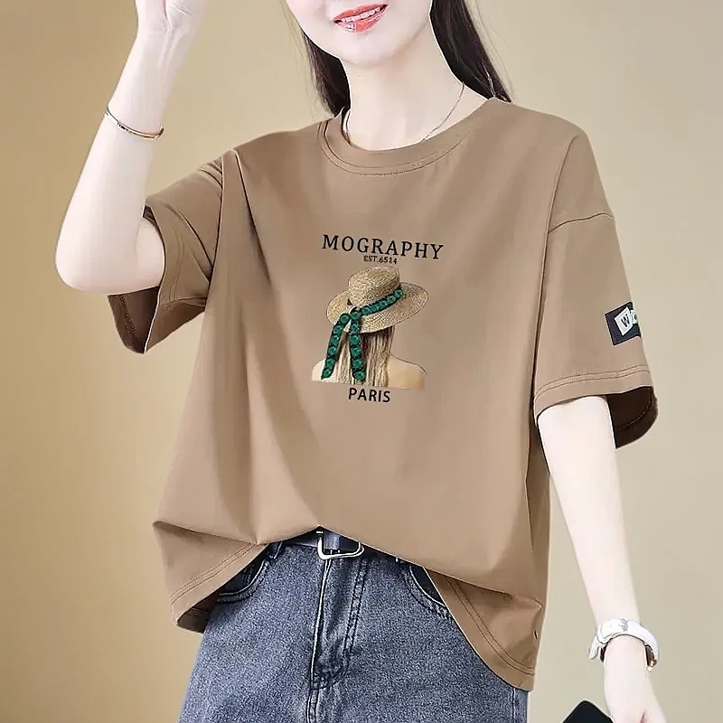 100%纯棉短袖t恤女2025夏季新款韩版减龄百搭宽松显瘦体恤上衣ins