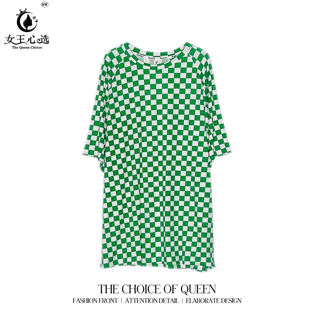 棉【衣圆圆】D682E北方冬季宽松条纹格子短袖圆领T恤