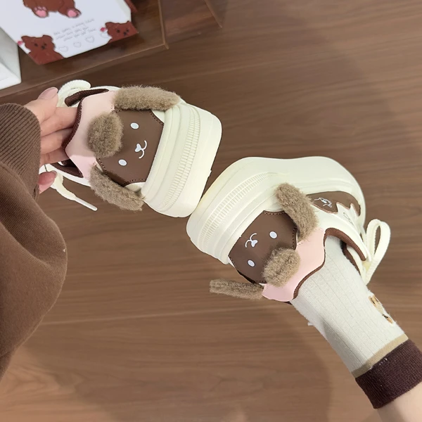 【秋上新】人本面包鞋女2025厚底原创小众设计学生百搭可爱布丁狗鞋