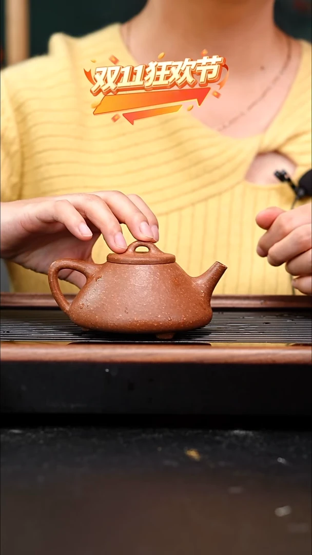 茶壶紫砂红降坡8目粗砂子冶石瓢210cc