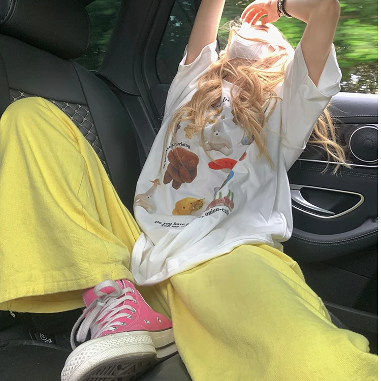 夏季显瘦短袖辣妹短袖2025休闲小众宽松印花韩版设计尚百搭上衣