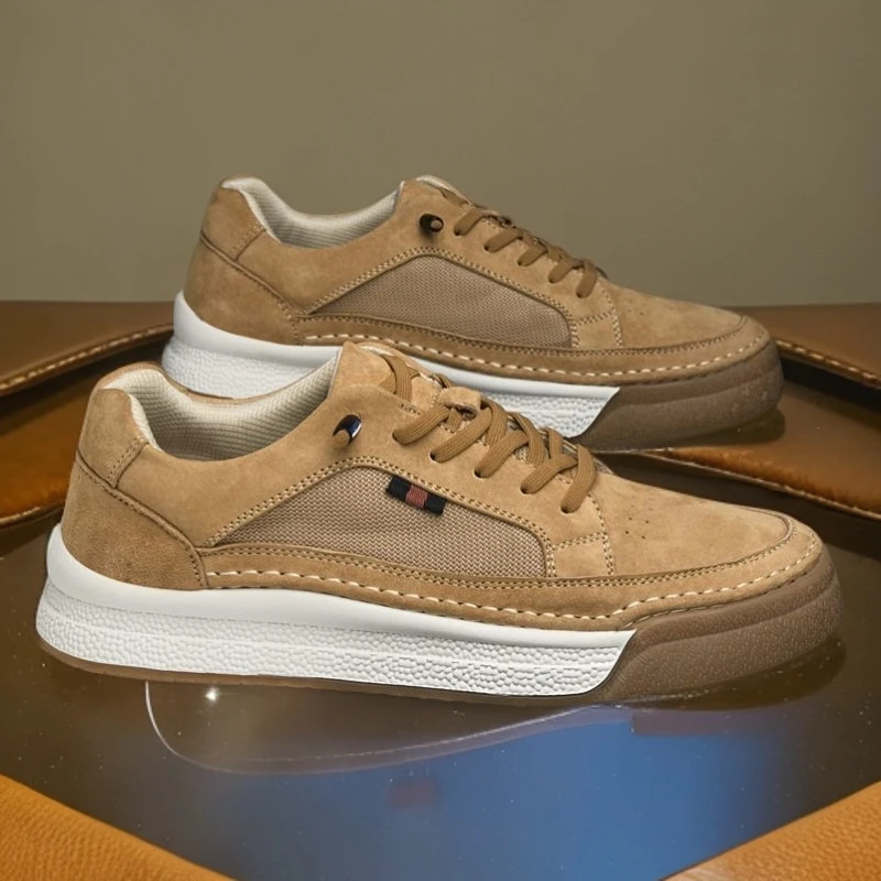 啄木鸟男鞋秋冬板鞋滑板鞋反绒潮鞋新款厚底真皮头层牛皮潮流百搭