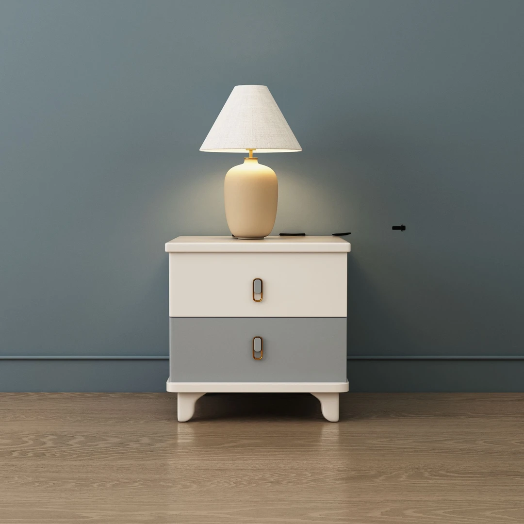 13#床头柜北欧橡胶实木床头柜配实木床胡桃色实木床