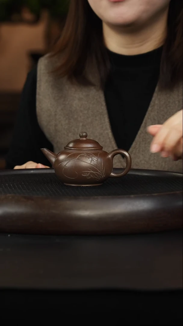 茶壶紫砂20 天青柴烧 刻绘水平 160cc