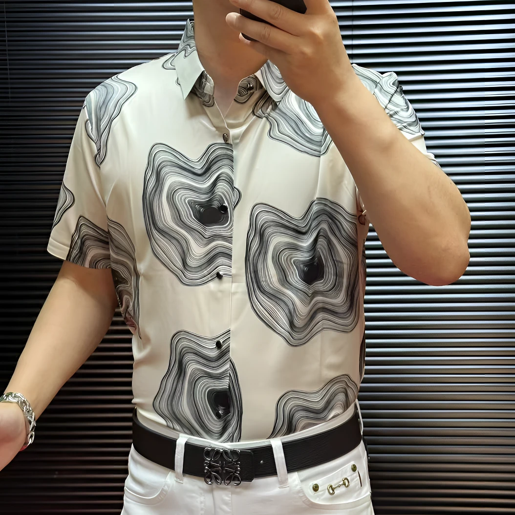 FLD甄选冰丝无缝免烫高弹力高品质男士短袖衬衫2504159