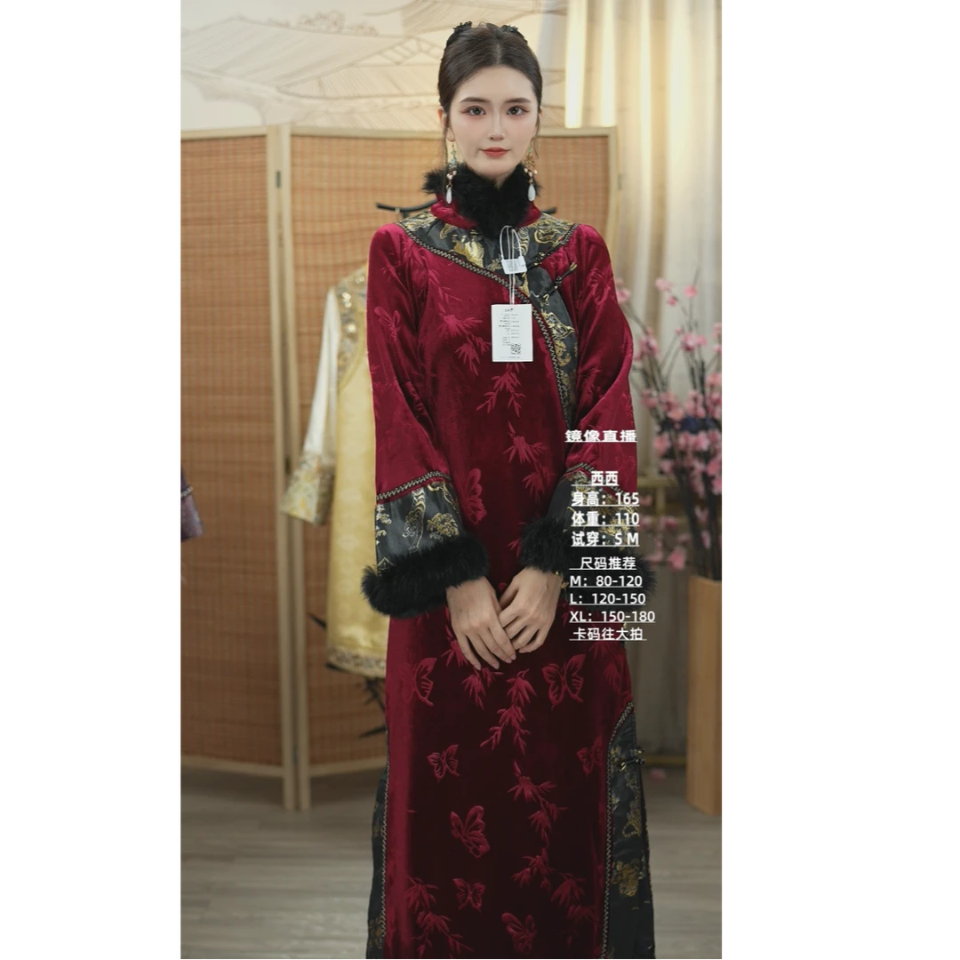 羽唐名2024冬季显瘦时尚黑色复古气质加绒女装裙（2302+2420）