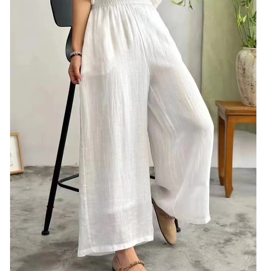 【简麻】苎麻裤双层内衬气质休闲裤夏季高腰中式宽松九分复古禅意