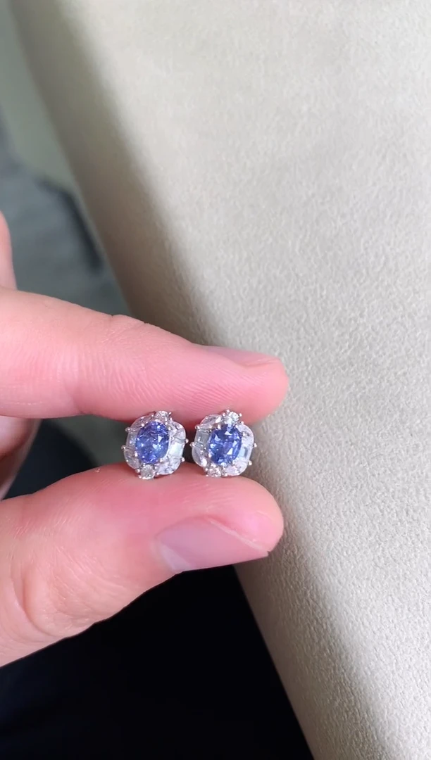 耳饰蓝宝石银S925镶嵌耳饰