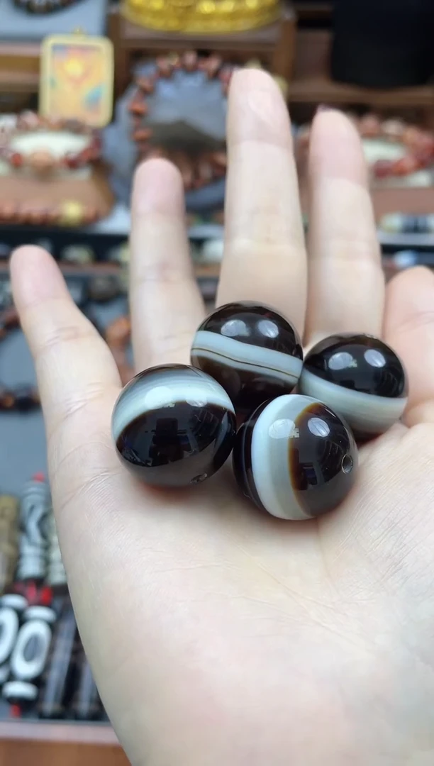 未镶嵌珠珠玛瑙/玉髓大号黑白药师单珠多样性发1个