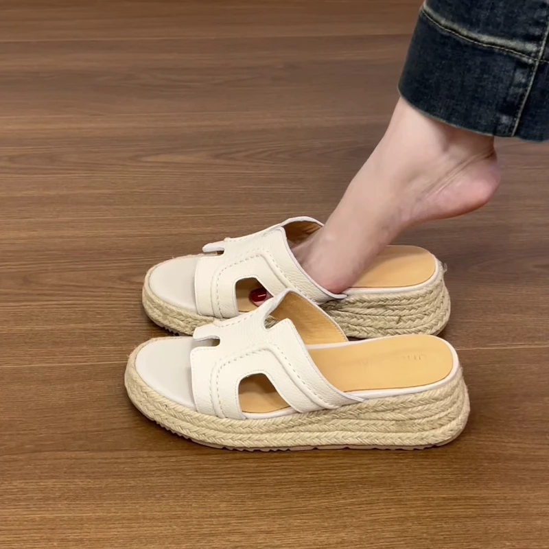 Manobellen 5cm/松糕厚底凉拖鞋女鞋外穿夏季轻便坡跟高跟一字拖