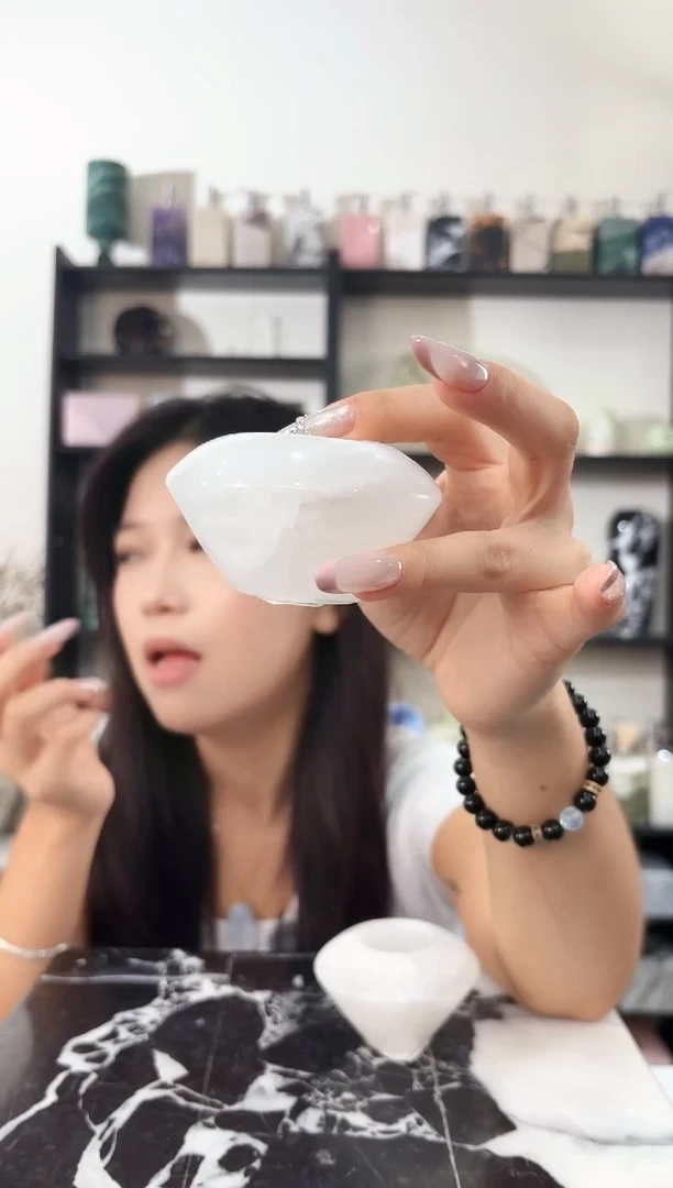 石材白水晶蘑菇烛台