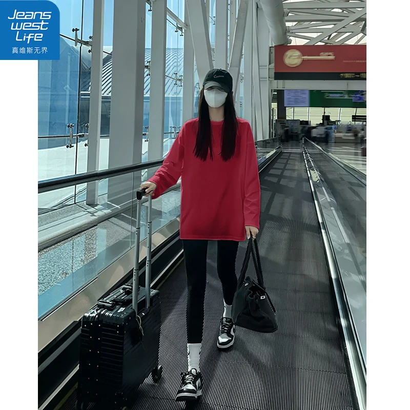 真维斯无界女士纯棉长袖早秋韩系软糯垂感女新款爆款休闲百搭上衣