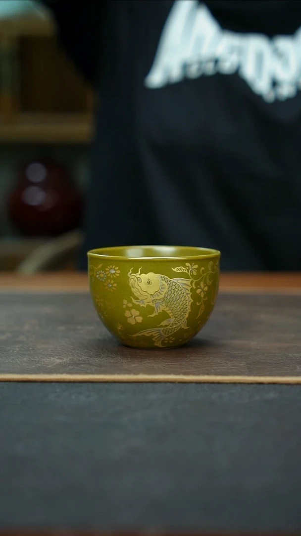 杯景德镇茶叶末金银鱼藻缸杯