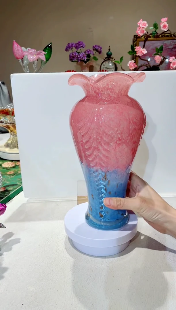 琉璃手工艺品粉蓝美人花瓶   微瑕