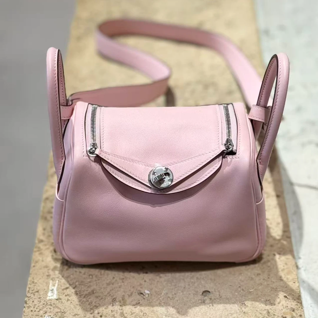 99新 Hermes/爱马仕 mini Lindy樱花粉 银扣 swift Z刻/053138