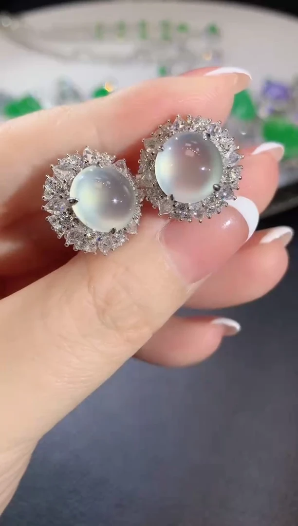 翡翠18K金镶嵌耳饰A85