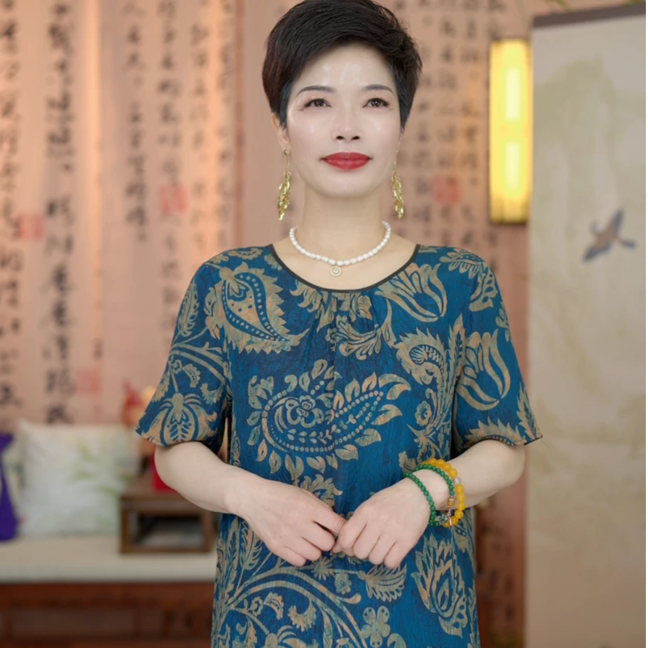 叶辰甄选香云纱 冠乐皱一衣四穿红云纱连衣裙（25017青花瓷）