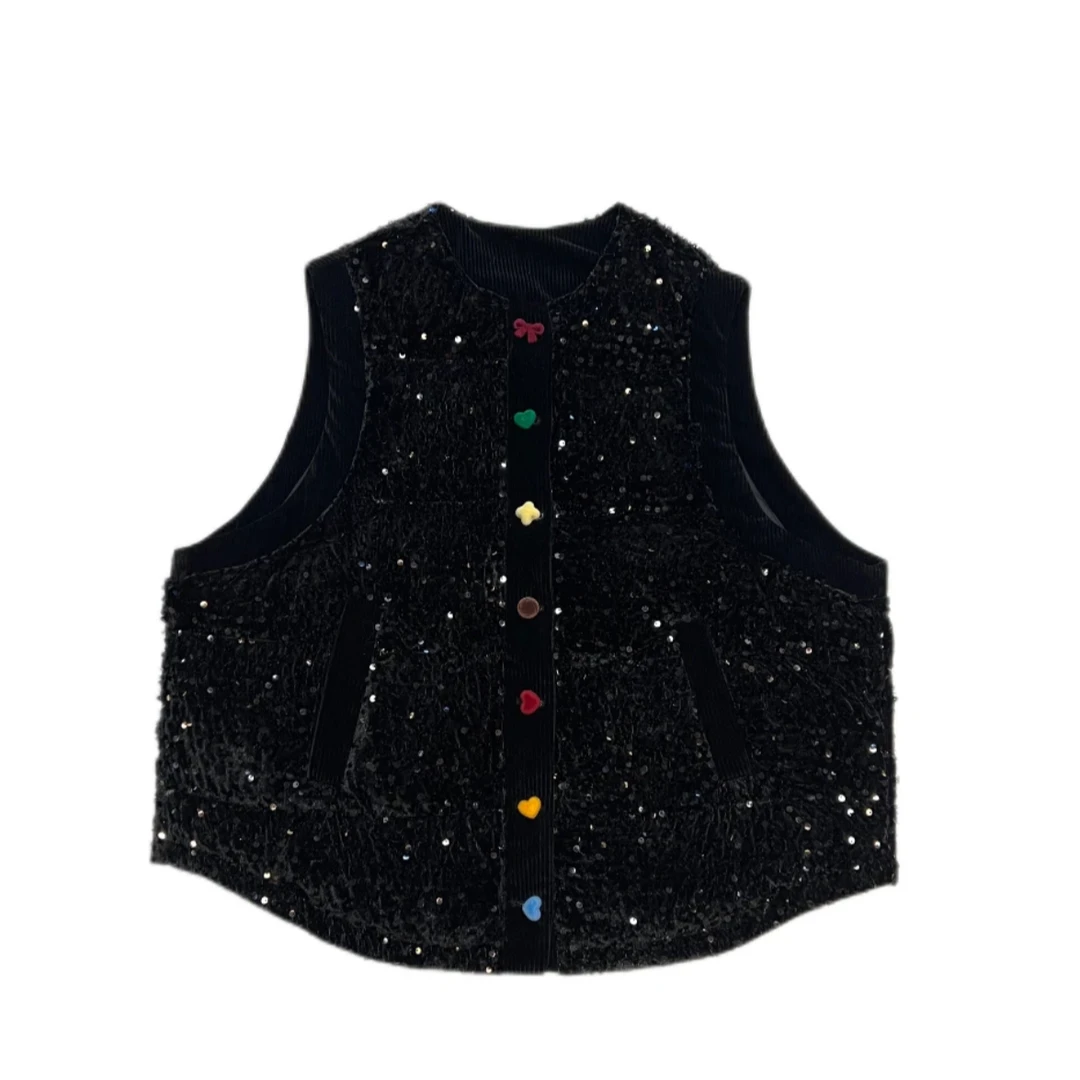 丽丽家  秋冬新款满天星彩扣加厚亮片马甲
