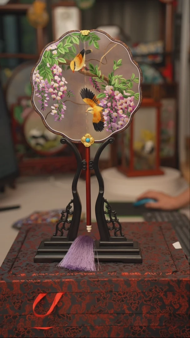 扇子团扇 绣花双面非遗