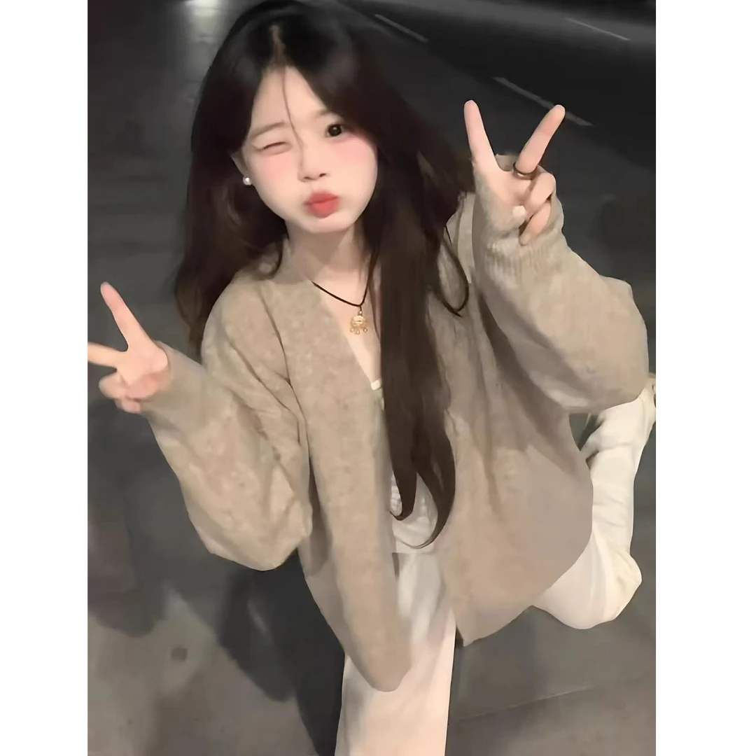 韩系气质慵懒风长袖针织衫女春秋超好看高级感别致开衫毛衣外套潮