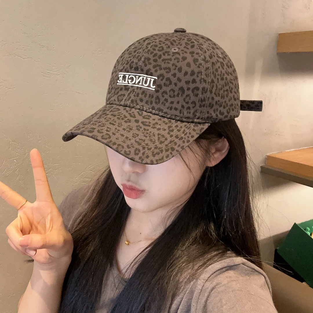 韩版新款豹纹棒球帽子女春秋薄款显脸小鸭舌帽遮阳大头围百搭潮牌