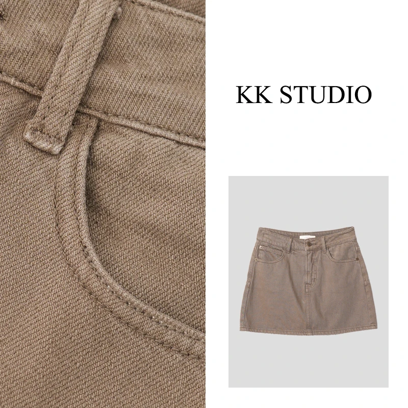 淇老板KK Studio新款简约A字版复古洋气牛仔半身裙短款8630