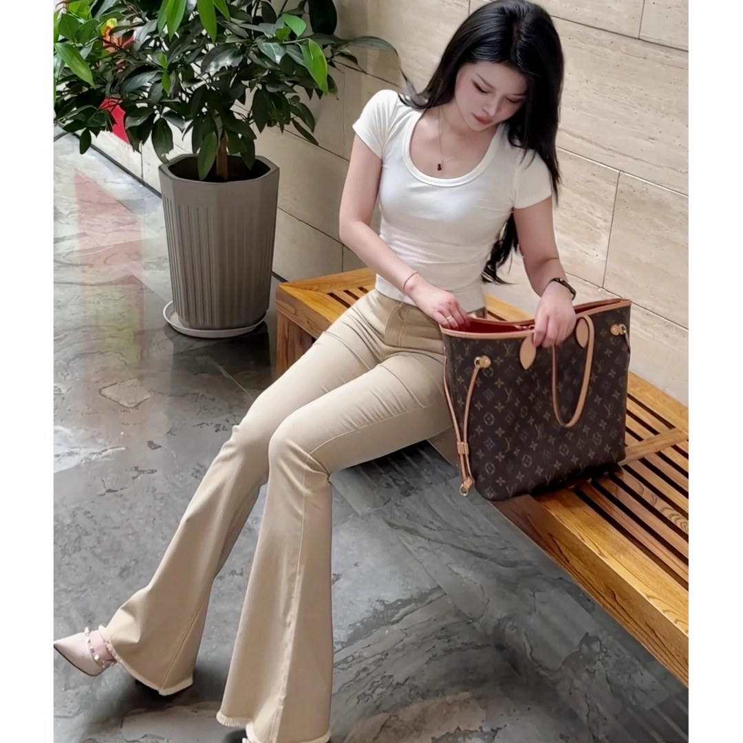 张百亿长腿滤镜8.0修身喇叭裤女休闲气质百搭高腰长裤微喇牛仔裤