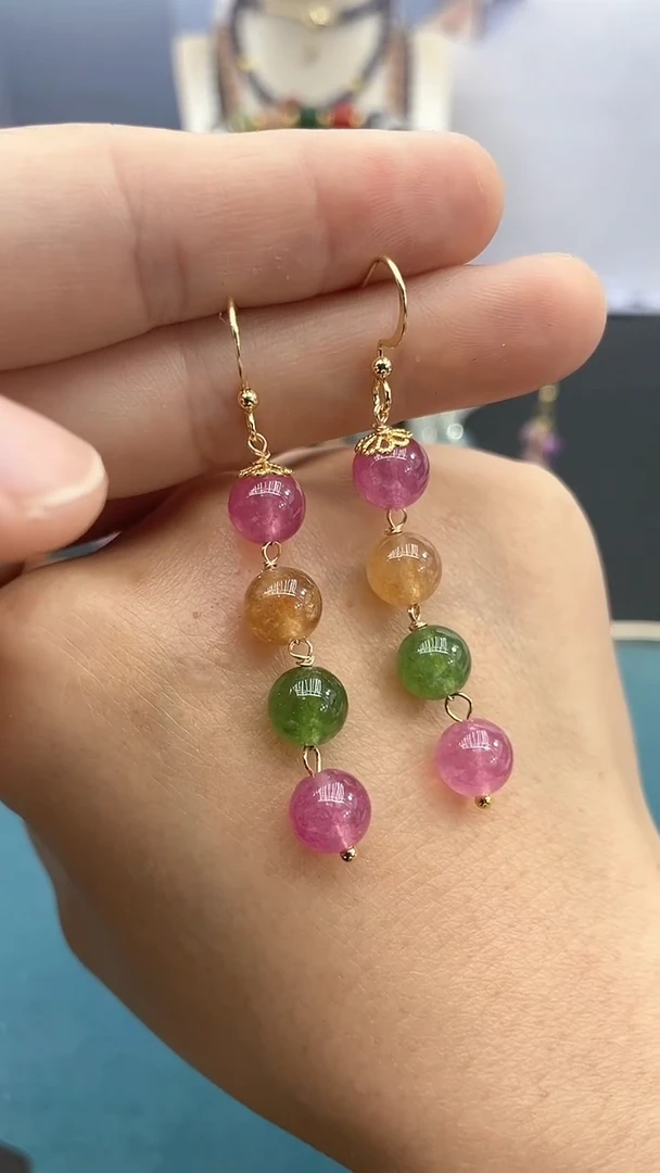 碧玺耳饰14K金镶嵌8mm耳钩*202