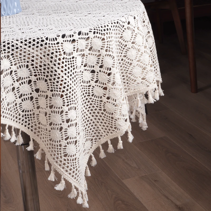 米色【120*120厘米】正方形桌布盖巾流苏款