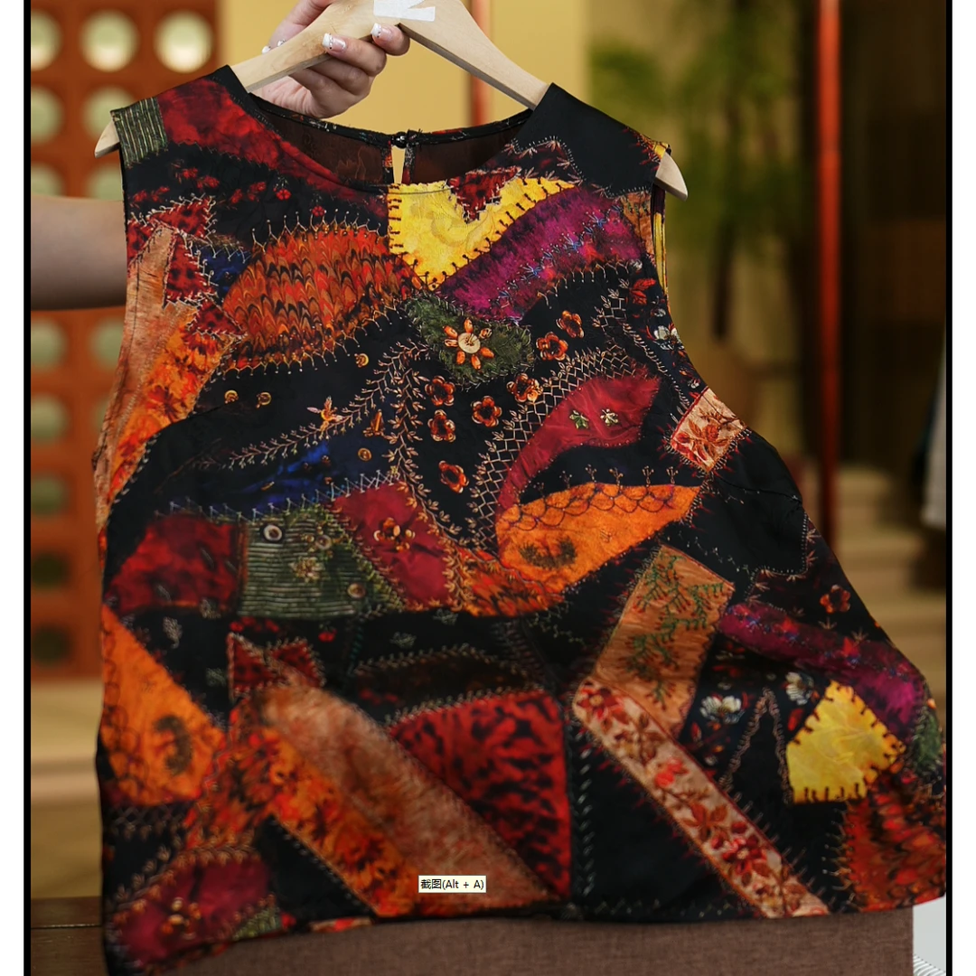烈焰<<非遗美学>>1187夏季新款复古印花双面穿无袖背心
