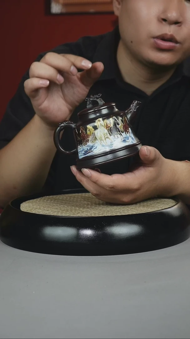 茶壶紫砂铁血红砂  龙尊金钟  八骏 珐琅彩
