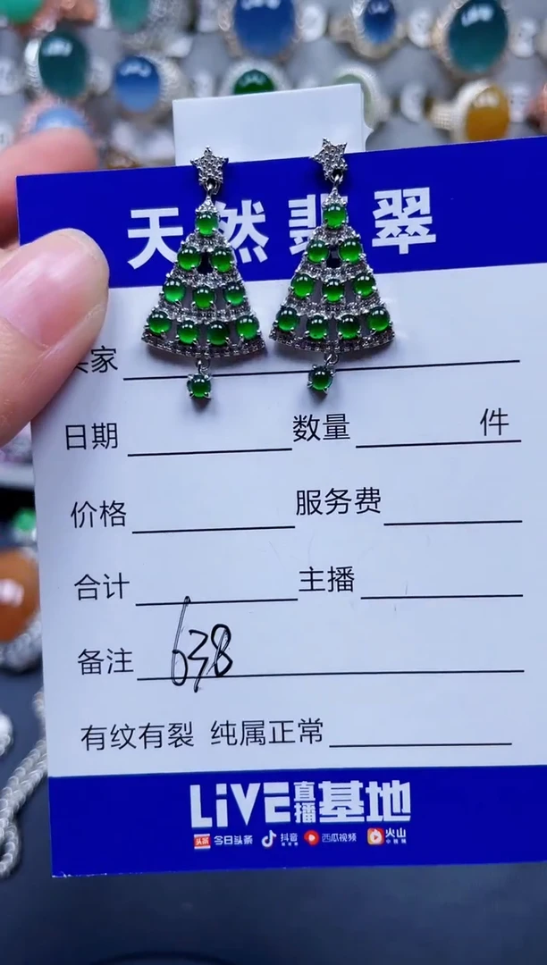 银S925镶嵌翡翠耳饰638