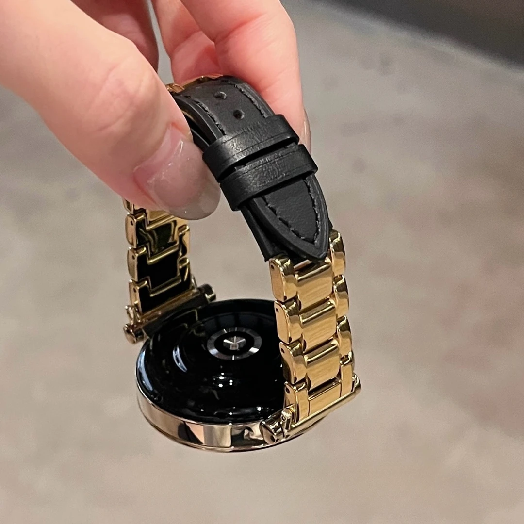 适用华为气质感三株陶瓷拼皮质手表表带watch4watch5GT4GT5GT6pro