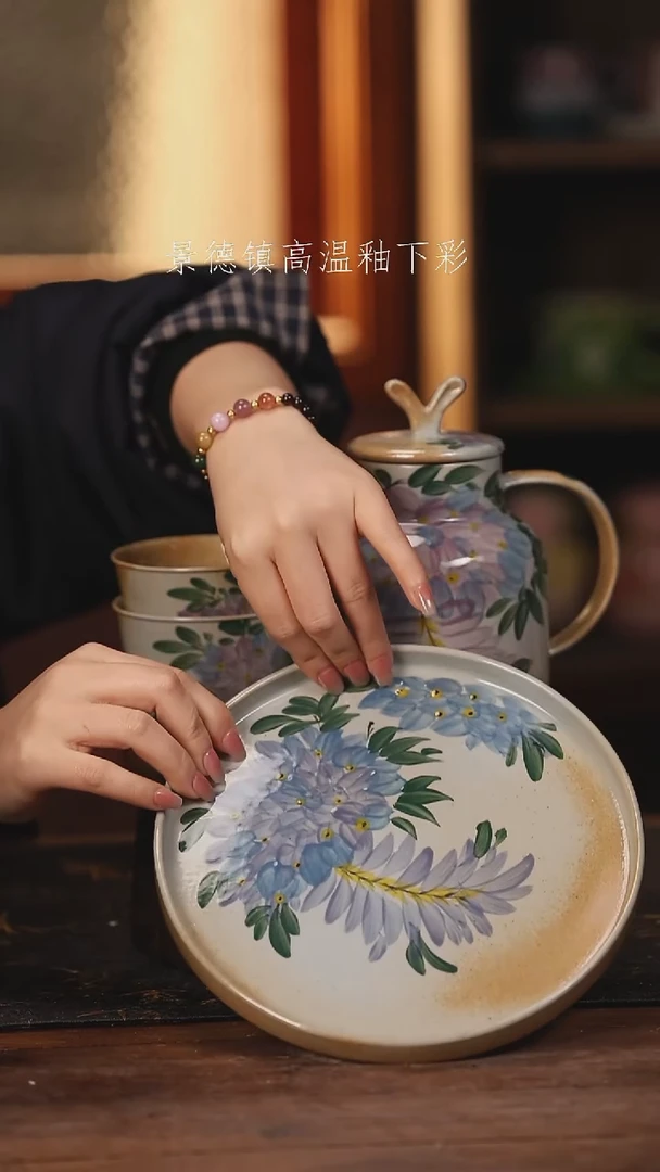 陶瓷景德镇高温釉下手绘陶瓷@L690@