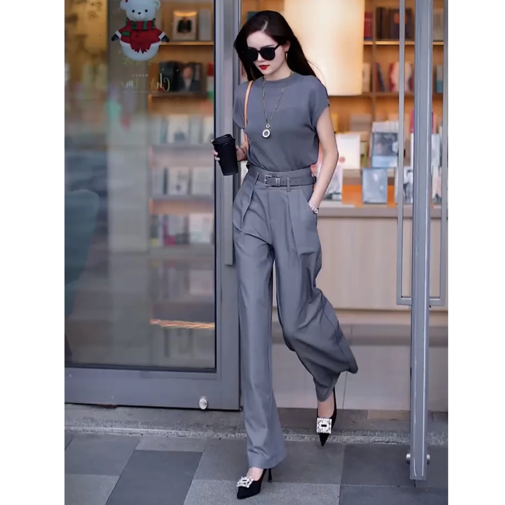 时髦网红2025年夏季套装新款洋气百搭休闲简约气质上衣衫+裤子女