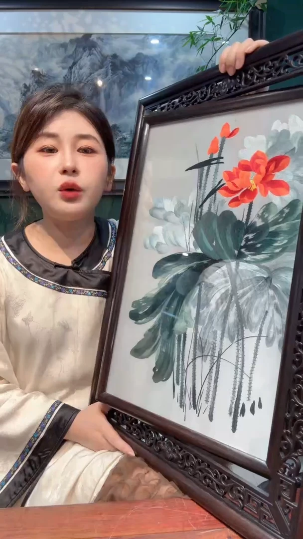 刺绣非遗苏绣手工刺绣双面绣张大千红莲地屏