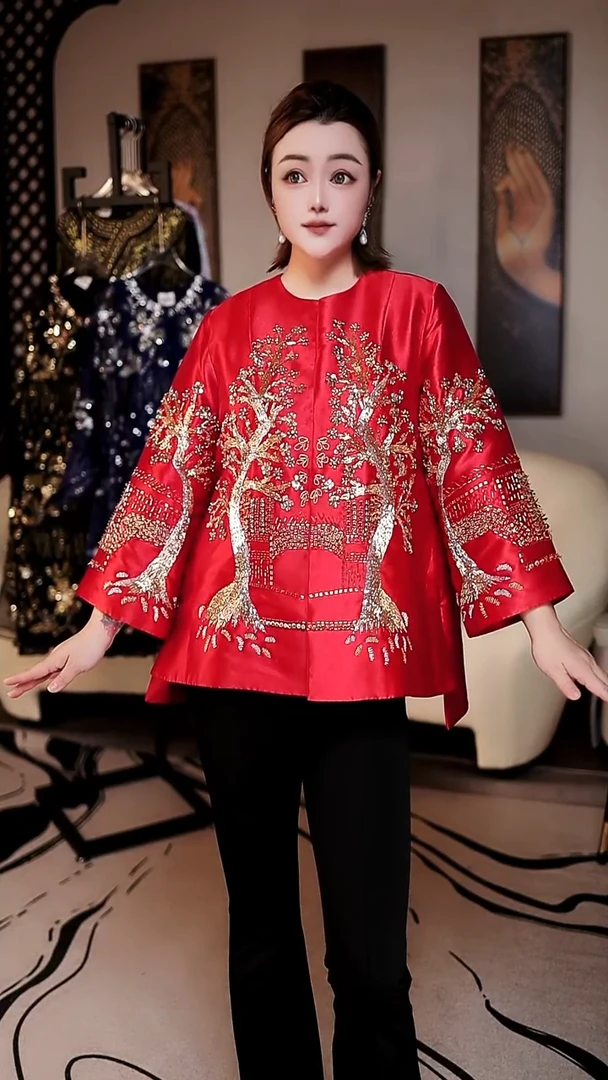 九*JW33发财树钉珠外套红色S