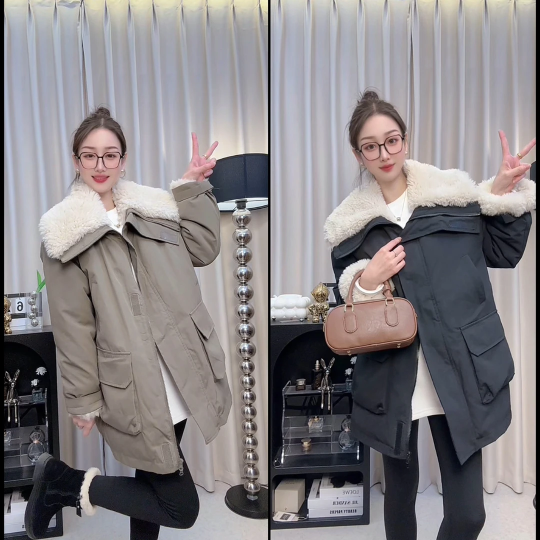 冬季毛毛加绒加厚冲锋衣外套派克服中长款大衣