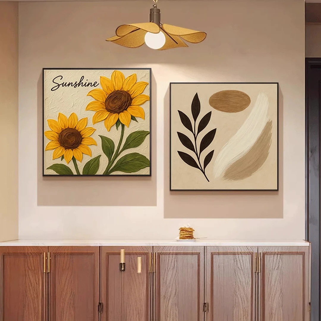 向日葵中古风客厅装饰画沙发背景墙落地壁画法式复古入户玄关挂画