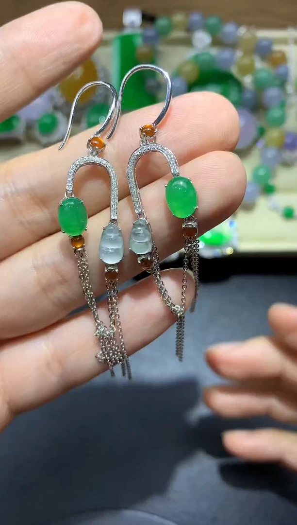 翡翠18K金镶嵌耳饰543-中国好珍宝