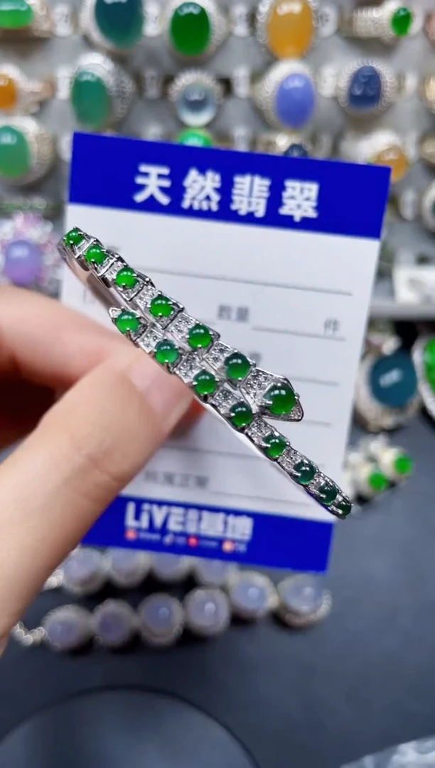 银S925镶嵌手镯翡翠177